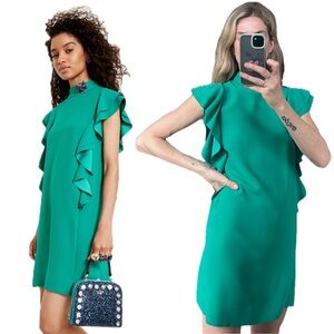 Kate Spade Teal Turquoise Flutter Sleeveless Ruffle Mini Dress